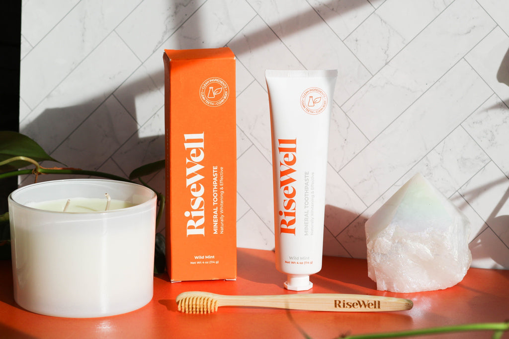 RiseWell natural toothpaste and oral care products displayed for wholesale purchase