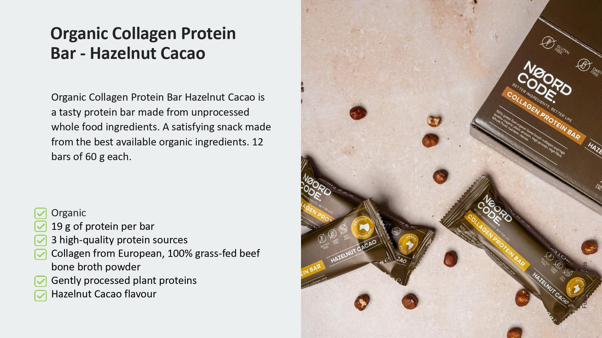 Organic Collagen Protein Bar (Hazelnut Cacao) 12 Bars Wholesale ...